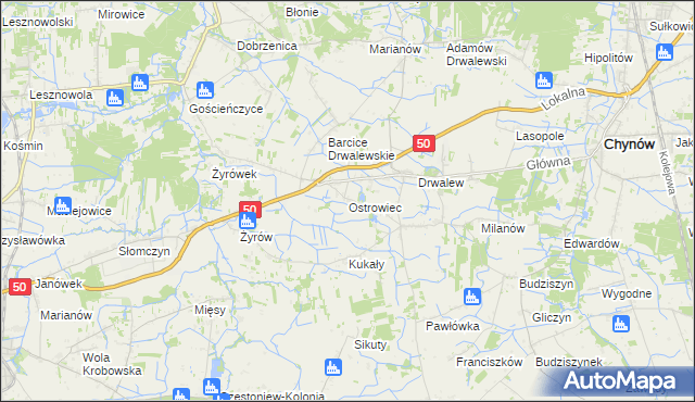 mapa Ostrowiec gmina Chynów, Ostrowiec gmina Chynów na mapie Targeo