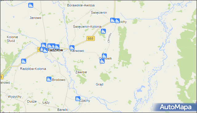 mapa Ostrowik gmina Radziłów, Ostrowik gmina Radziłów na mapie Targeo