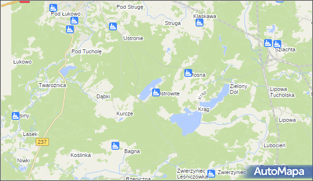 mapa Ostrowite gmina Czersk, Ostrowite gmina Czersk na mapie Targeo