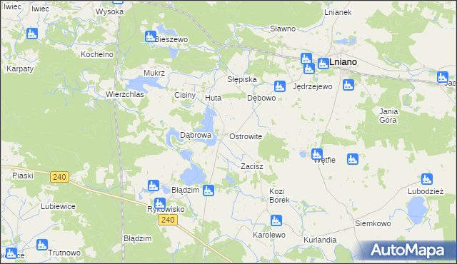 mapa Ostrowite gmina Lniano, Ostrowite gmina Lniano na mapie Targeo