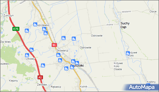 mapa Ostrowite gmina Pszczółki, Ostrowite gmina Pszczółki na mapie Targeo