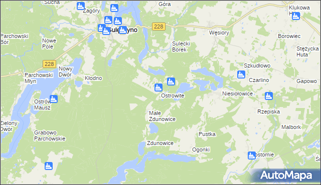 mapa Ostrowite gmina Sulęczyno, Ostrowite gmina Sulęczyno na mapie Targeo