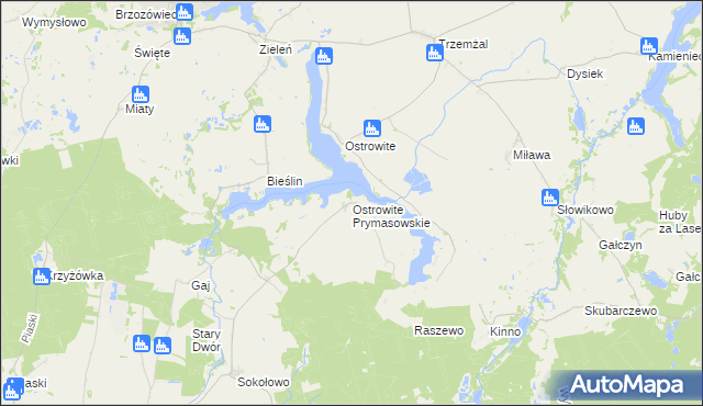 mapa Ostrowite Prymasowskie, Ostrowite Prymasowskie na mapie Targeo