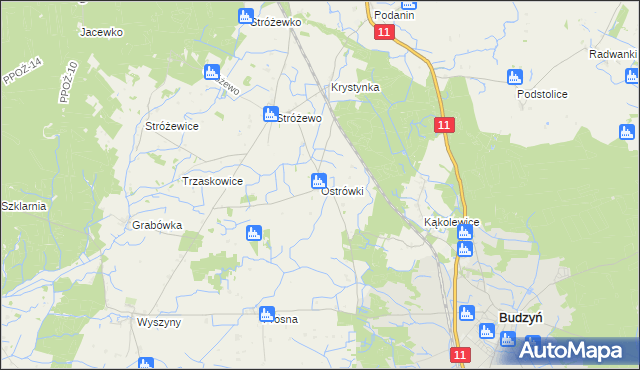 mapa Ostrówki gmina Budzyń, Ostrówki gmina Budzyń na mapie Targeo