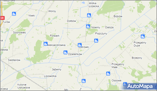 mapa Ostrówki gmina Wohyń, Ostrówki gmina Wohyń na mapie Targeo