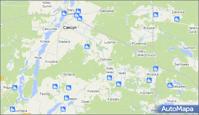 mapa Ostrowo gmina Cekcyn, Ostrowo gmina Cekcyn na mapie Targeo