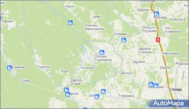 mapa Ostrowy Tuszowskie, Ostrowy Tuszowskie na mapie Targeo