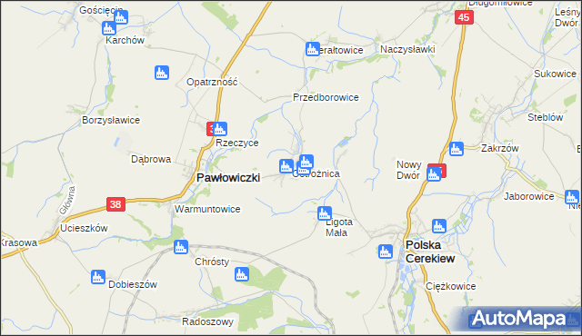 mapa Ostrożnica, Ostrożnica na mapie Targeo