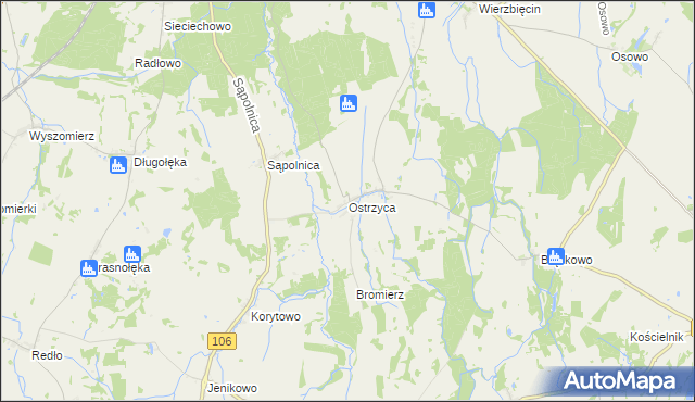 mapa Ostrzyca gmina Nowogard, Ostrzyca gmina Nowogard na mapie Targeo