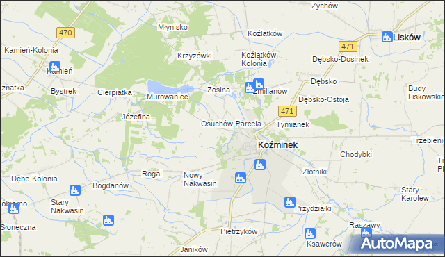 mapa Osuchów gmina Koźminek, Osuchów gmina Koźminek na mapie Targeo