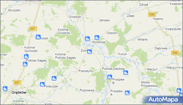 mapa Oszczerze, Oszczerze na mapie Targeo