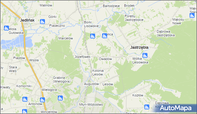 mapa Owadów gmina Jastrzębia, Owadów gmina Jastrzębia na mapie Targeo