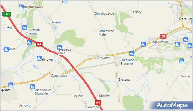 mapa Owczary gmina Oława, Owczary gmina Oława na mapie Targeo