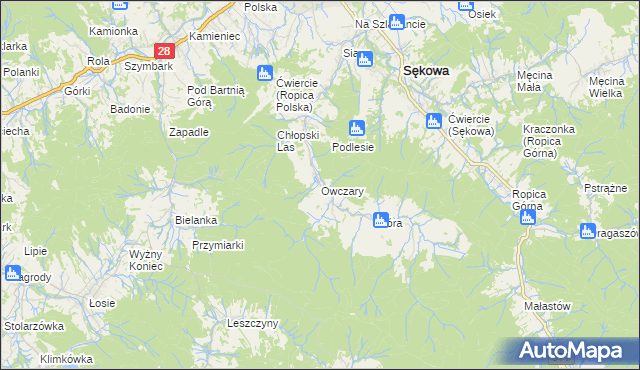 mapa Owczary gmina Sękowa, Owczary gmina Sękowa na mapie Targeo