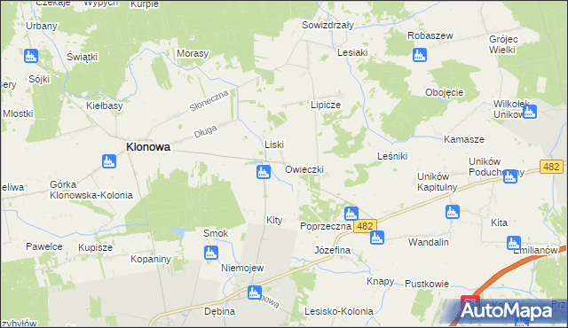 mapa Owieczki gmina Klonowa, Owieczki gmina Klonowa na mapie Targeo