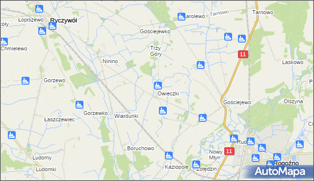 mapa Owieczki gmina Rogoźno, Owieczki gmina Rogoźno na mapie Targeo