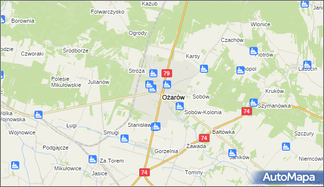 mapa Ożarów powiat opatowski, Ożarów powiat opatowski na mapie Targeo