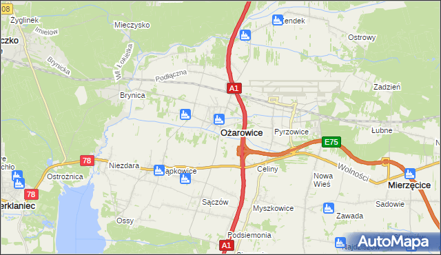 mapa Ożarowice, Ożarowice na mapie Targeo