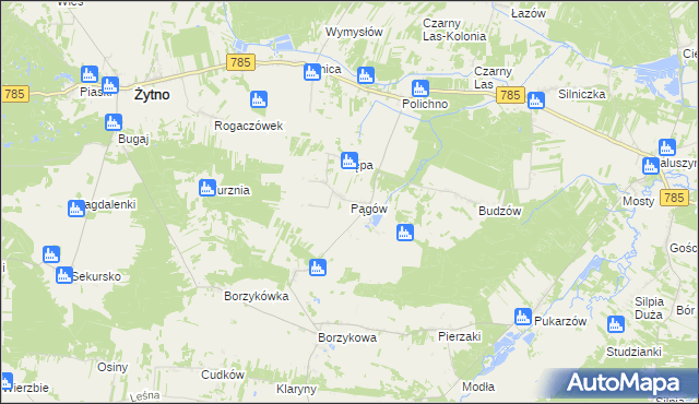 mapa Pągów gmina Żytno, Pągów gmina Żytno na mapie Targeo