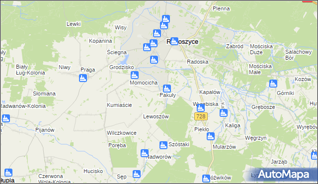mapa Pakuły gmina Radoszyce, Pakuły gmina Radoszyce na mapie Targeo