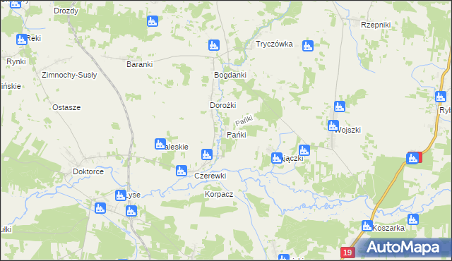 mapa Pańki gmina Juchnowiec Kościelny, Pańki gmina Juchnowiec Kościelny na mapie Targeo