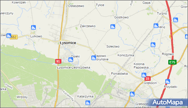 mapa Papowo Toruńskie, Papowo Toruńskie na mapie Targeo