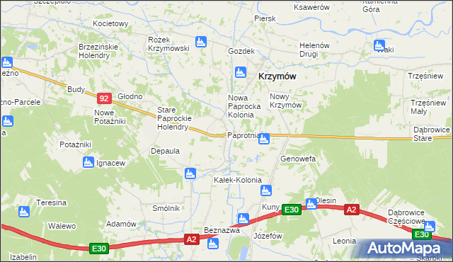 mapa Paprotnia gmina Krzymów, Paprotnia gmina Krzymów na mapie Targeo