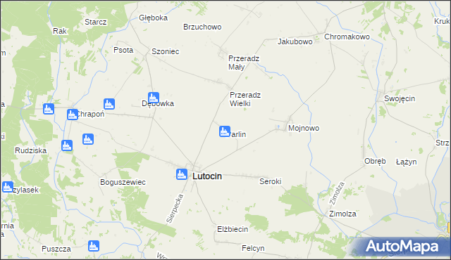 mapa Parlin gmina Lutocin, Parlin gmina Lutocin na mapie Targeo