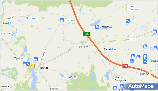 mapa Parnica gmina Banie, Parnica gmina Banie na mapie Targeo