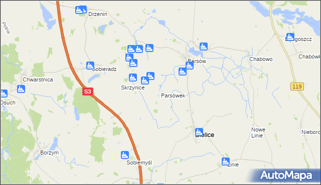 mapa Parsówek, Parsówek na mapie Targeo