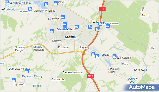 mapa Pasieka gmina Kraśnik, Pasieka gmina Kraśnik na mapie Targeo