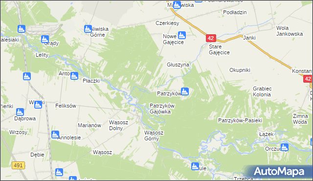 mapa Patrzyków gmina Pajęczno, Patrzyków gmina Pajęczno na mapie Targeo