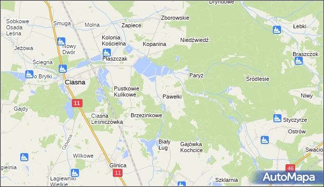mapa Pawełki gmina Kochanowice, Pawełki gmina Kochanowice na mapie Targeo