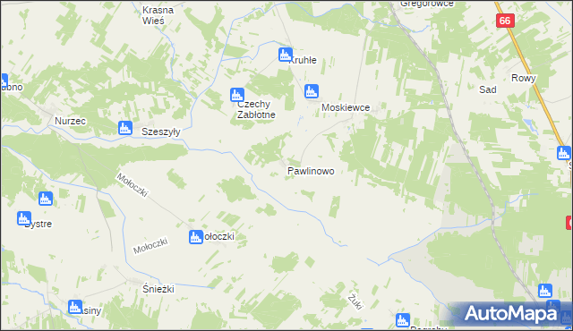 mapa Pawlinowo, Pawlinowo na mapie Targeo