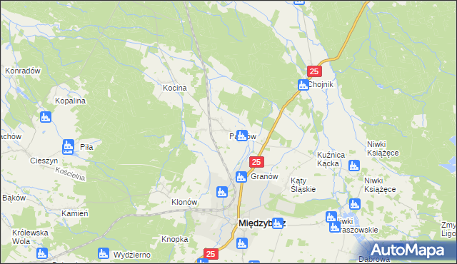 mapa Pawłów gmina Sośnie, Pawłów gmina Sośnie na mapie Targeo