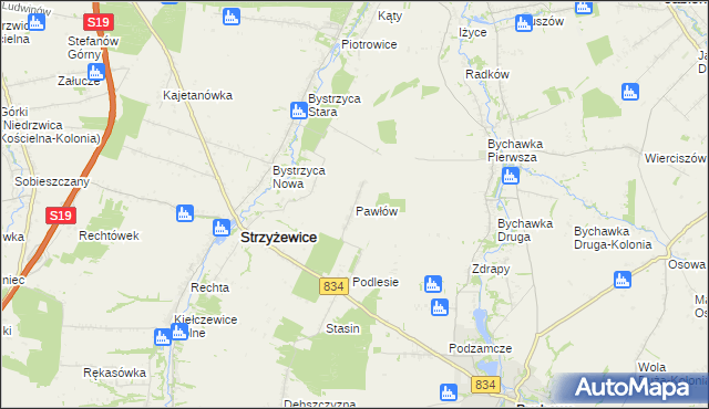 mapa Pawłów gmina Strzyżewice, Pawłów gmina Strzyżewice na mapie Targeo