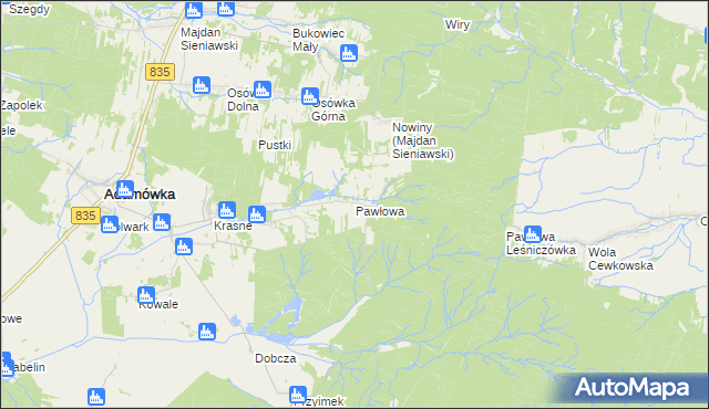 mapa Pawłowa gmina Adamówka, Pawłowa gmina Adamówka na mapie Targeo