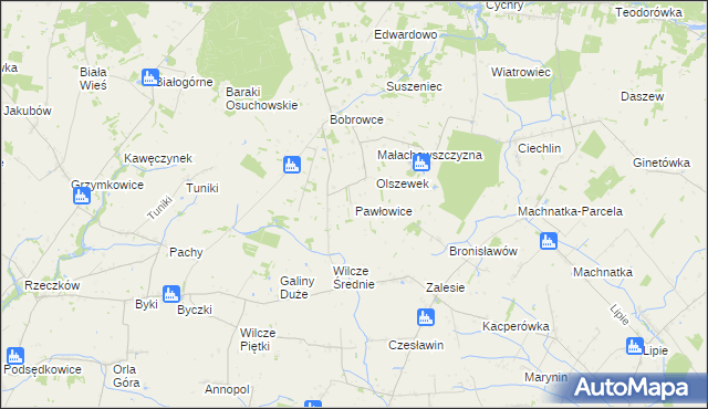 mapa Pawłowice gmina Mszczonów, Pawłowice gmina Mszczonów na mapie Targeo