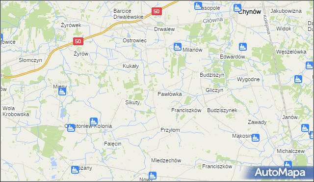 mapa Pawłówka gmina Chynów, Pawłówka gmina Chynów na mapie Targeo