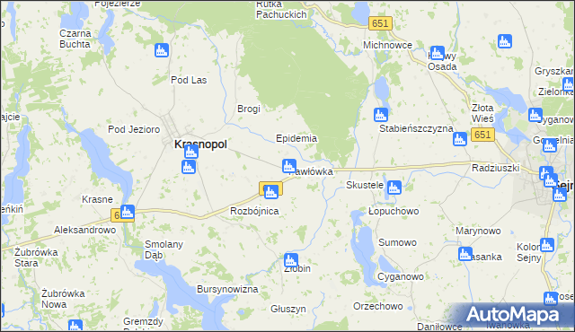 mapa Pawłówka gmina Krasnopol, Pawłówka gmina Krasnopol na mapie Targeo