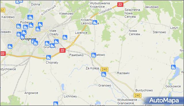 mapa Pawłowo gmina Chojnice, Pawłowo gmina Chojnice na mapie Targeo