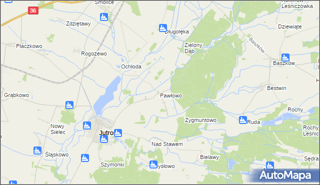 mapa Pawłowo gmina Jutrosin, Pawłowo gmina Jutrosin na mapie Targeo