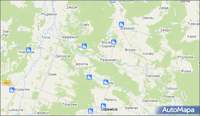 mapa Pędziwiatry gmina Galewice, Pędziwiatry gmina Galewice na mapie Targeo