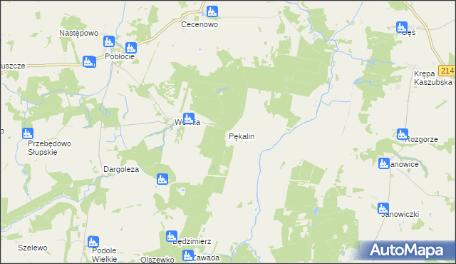 mapa Pękalin gmina Główczyce, Pękalin gmina Główczyce na mapie Targeo