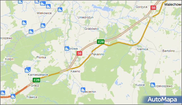 mapa Pękanino gmina Malechowo, Pękanino gmina Malechowo na mapie Targeo