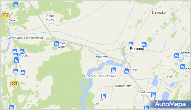 mapa Perkowo gmina Przemęt, Perkowo gmina Przemęt na mapie Targeo