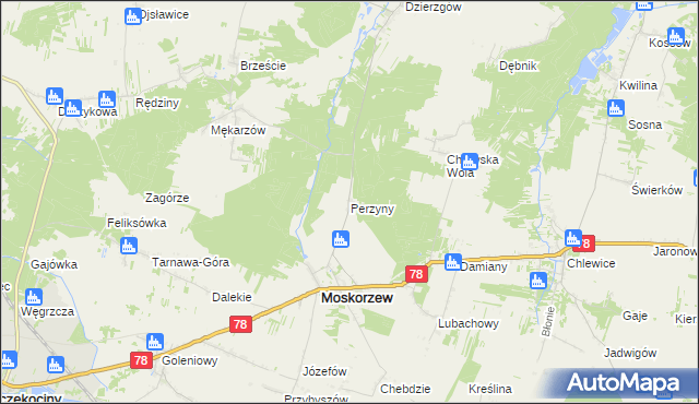 mapa Perzyny gmina Moskorzew, Perzyny gmina Moskorzew na mapie Targeo
