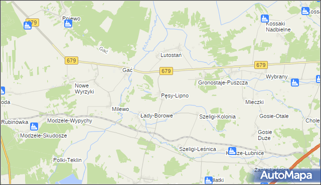 mapa Pęsy-Lipno gmina Zambrów, Pęsy-Lipno gmina Zambrów na mapie Targeo