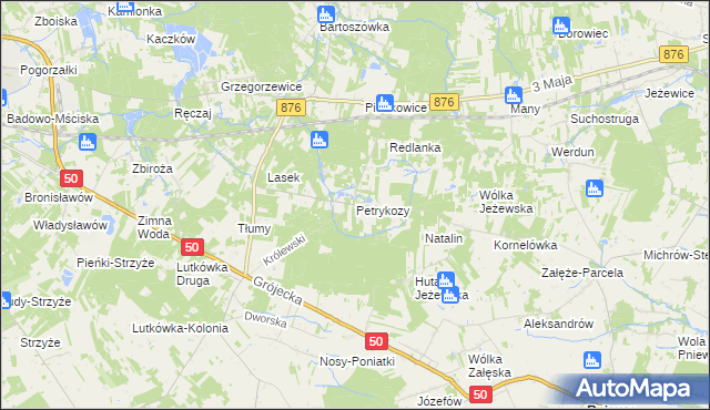 mapa Petrykozy gmina Żabia Wola, Petrykozy gmina Żabia Wola na mapie Targeo