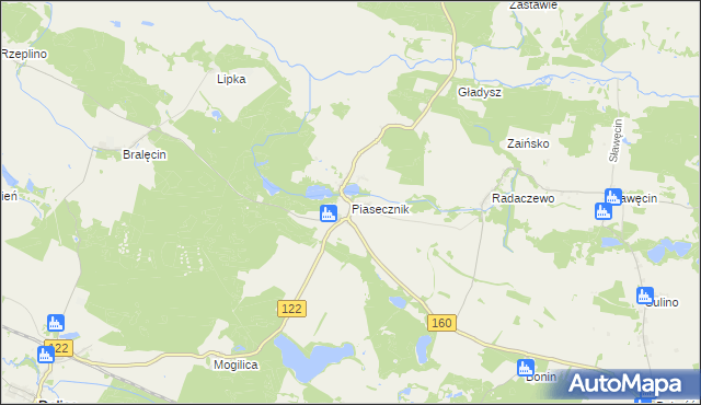 mapa Piasecznik gmina Choszczno, Piasecznik gmina Choszczno na mapie Targeo
